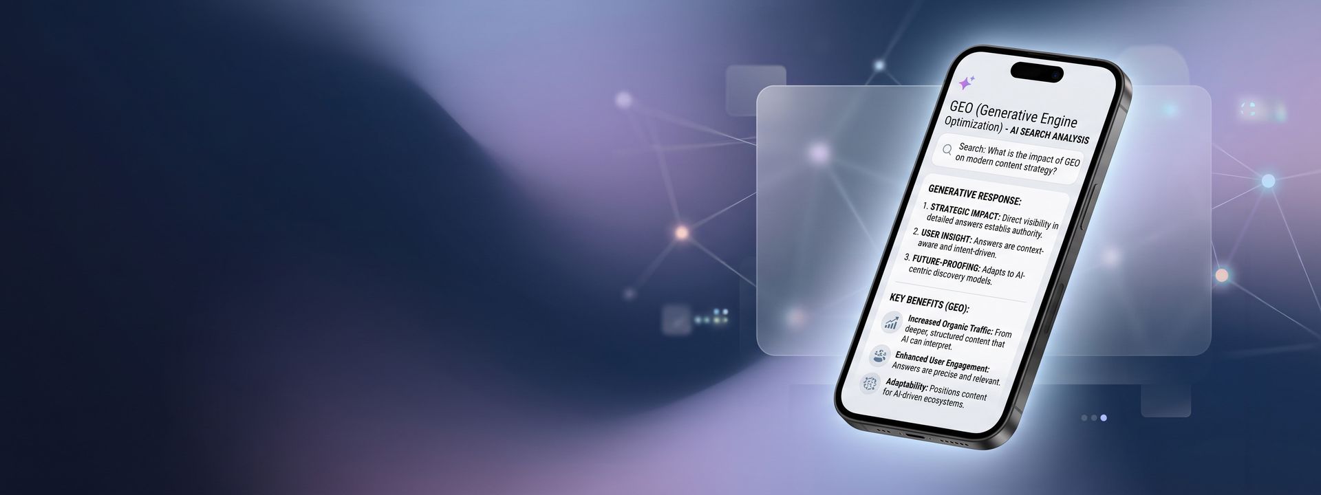 Generative engine optimization (GEO) — an AI search answer on a smartphone